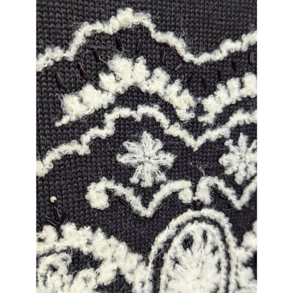 Susan Bristol Women's Black Long-Sleeve Hand Embroidery Beaded Pattern Sweater S - Picture 6 of 8